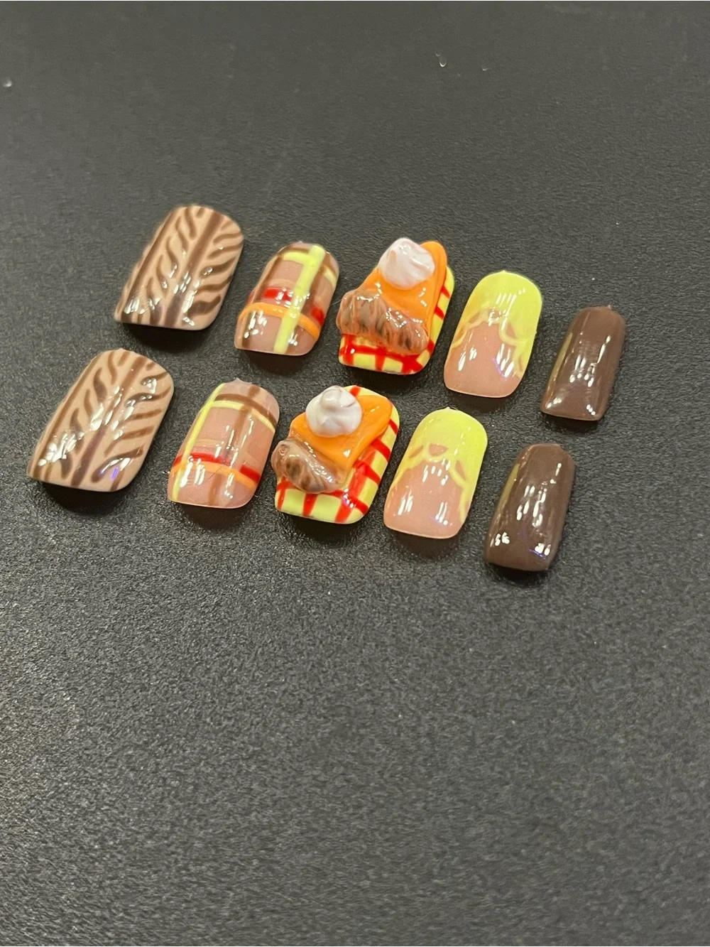 False Nail Set - Yellow & Brown Fashion Press-Ons